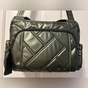 Lug RUMBLE - Quilted Medium Satchel with Crossbody Strap - Metallic Green Purse